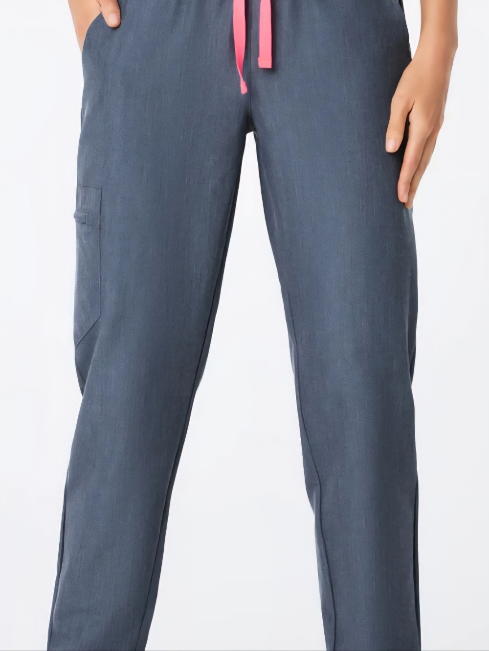 Figs Slate Blue Scrub Pants with Pink Tie